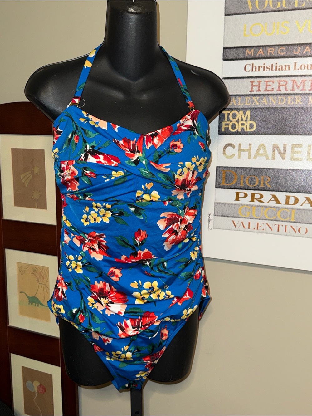 Lauren Ralph Lauren Blue Floral Halter One-Piece Swimsuit